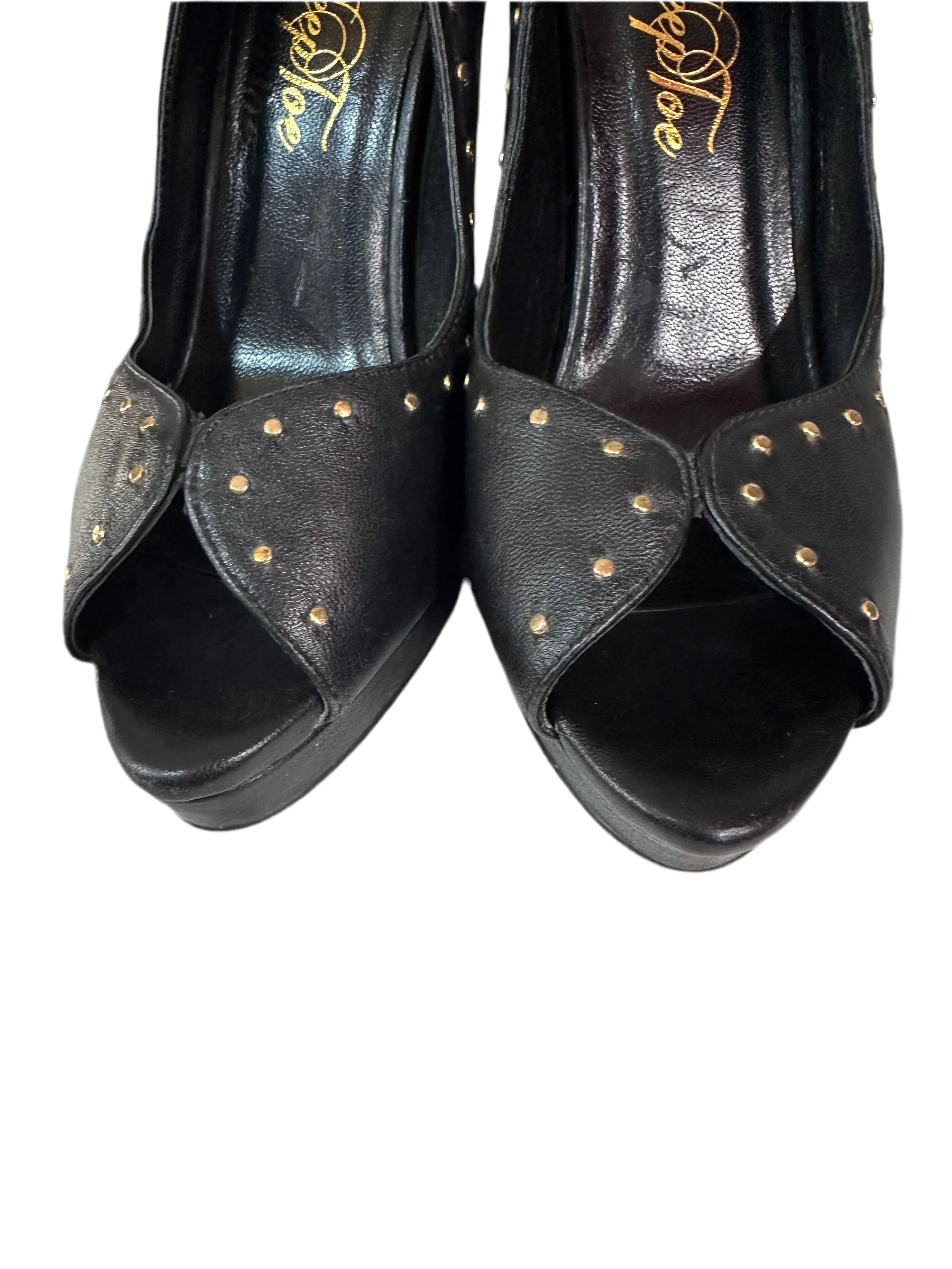 Black Leather Stud Pumps