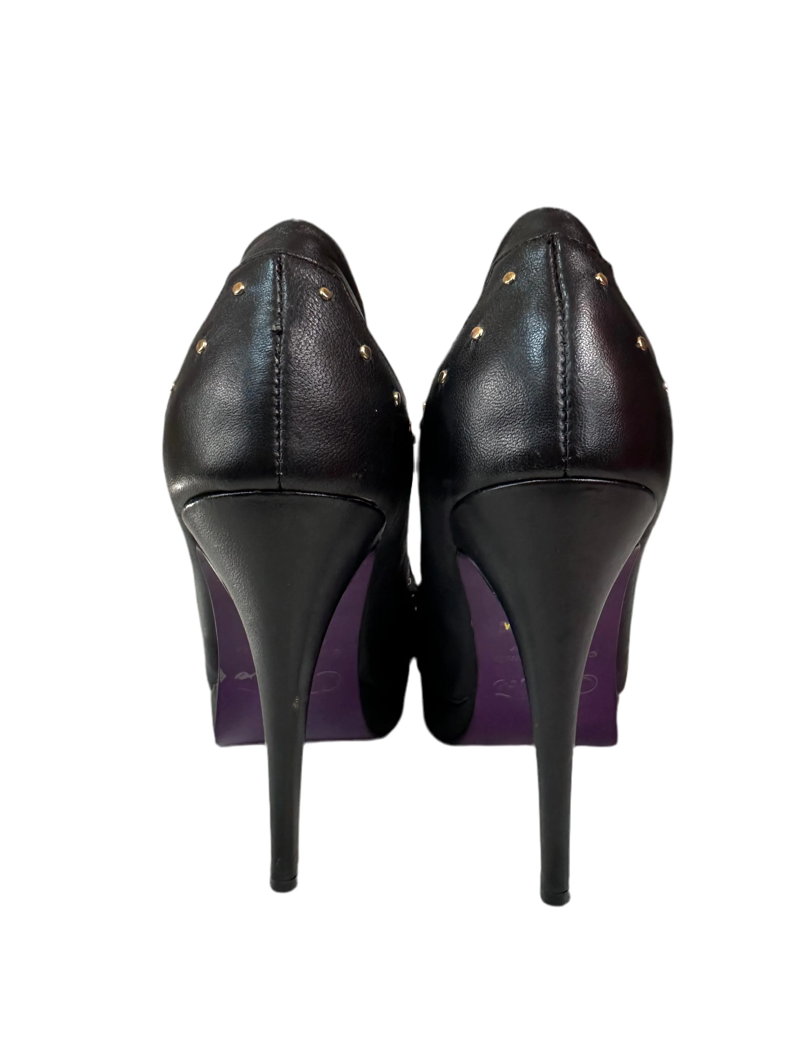 Black Leather Stud Pumps