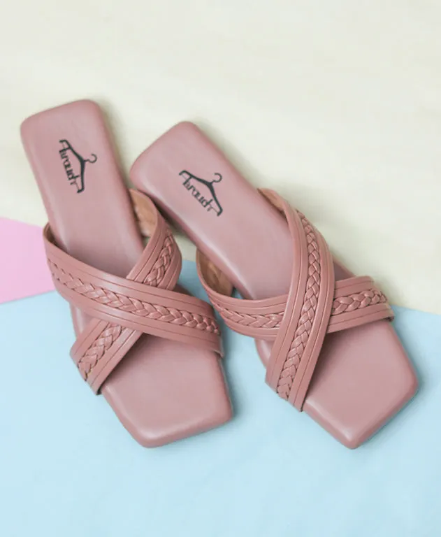 Brauch Peach Cross Strap Patterned Flats