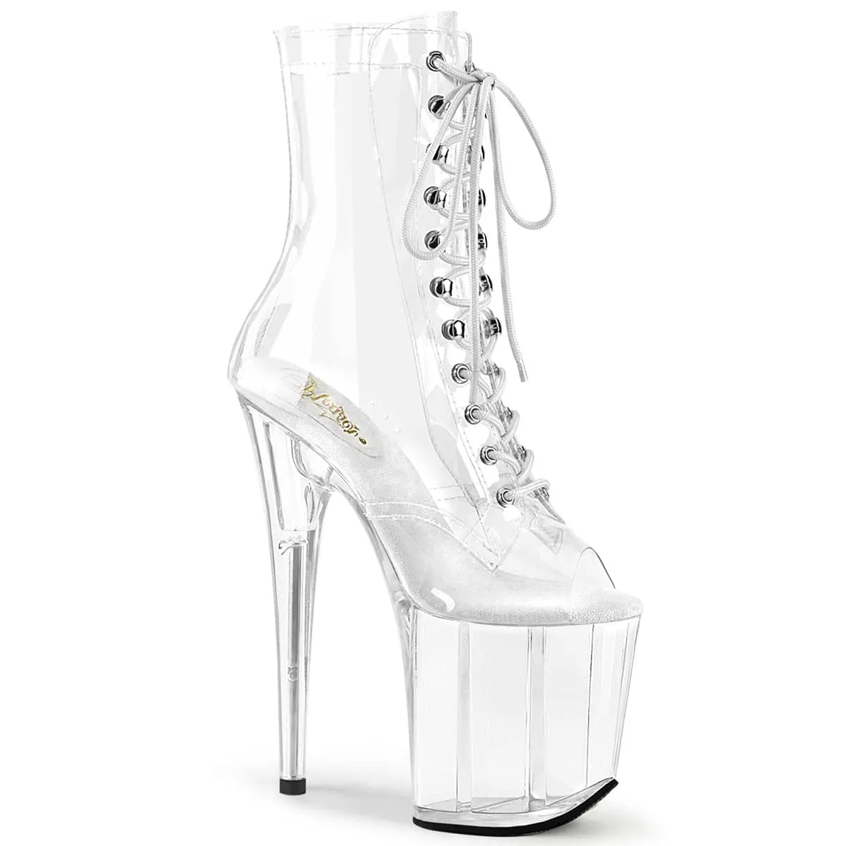 FLAMINGO-1021C Clear Calf High Peep Toe Boots