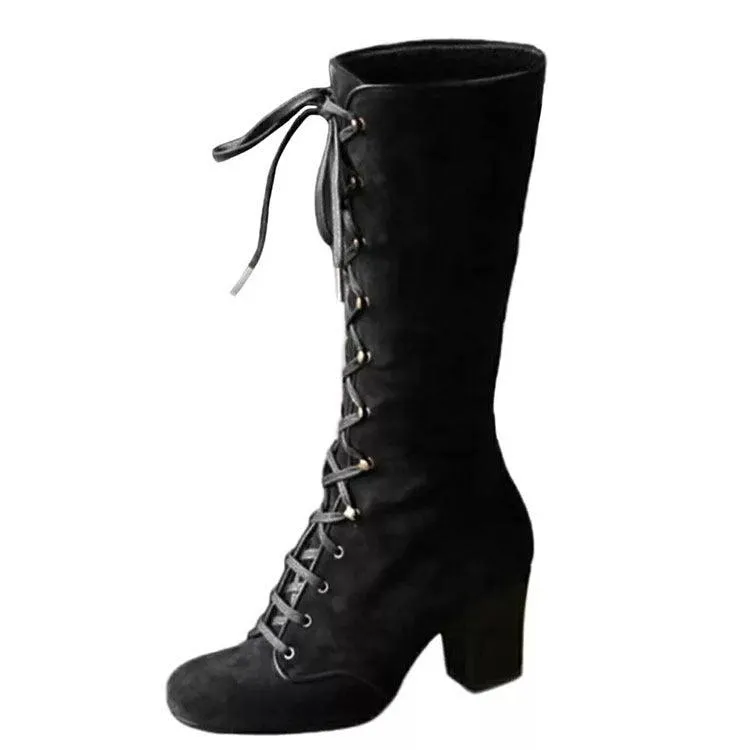 Front Lace-up Rider Boots, Coolest Leather High Neck Shoes For Women