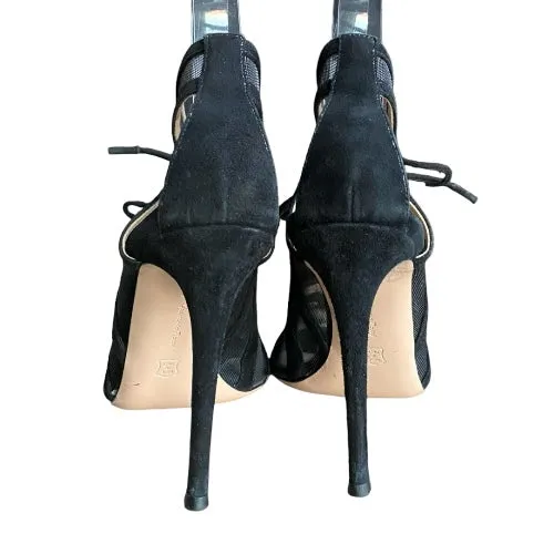 GIANVITO ROSSI Black Mesh & Suede Caged Open Toe Pumps, Size 39