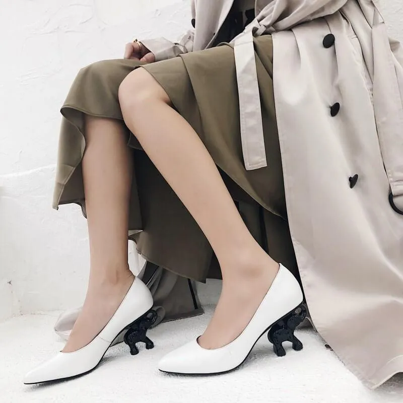 Leather Slip On Plain Special Shaped Heel Pumps