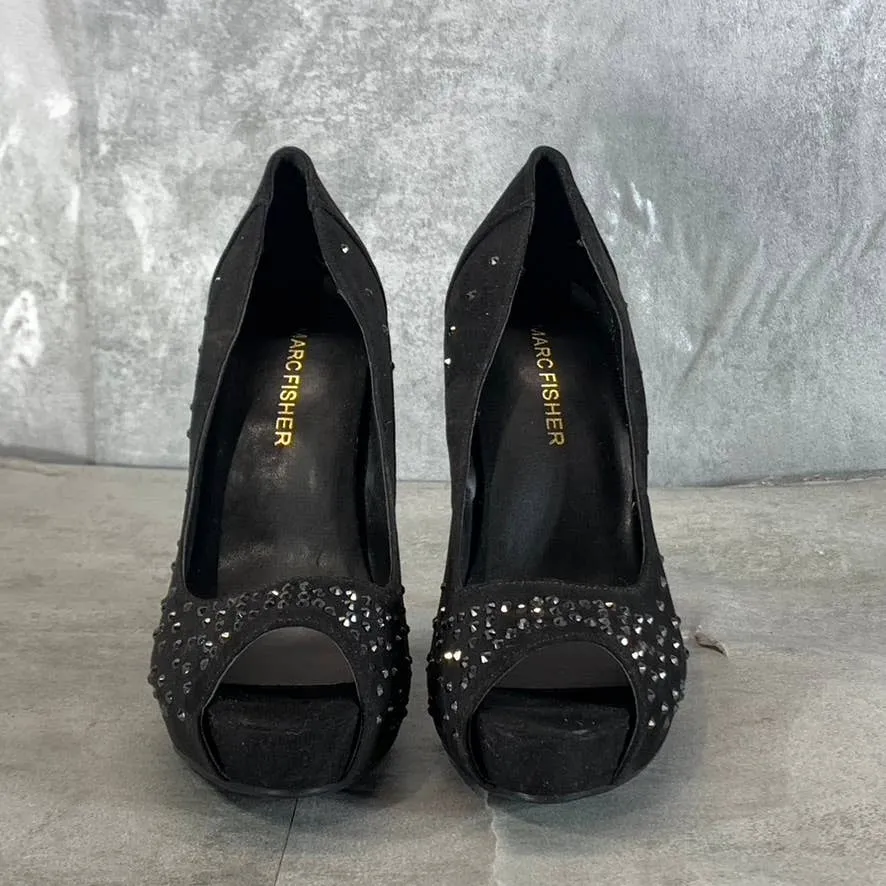 MARC FISHER Women's Black Rhinestone Harpy Open-Toe Platform Pumps SZ 6