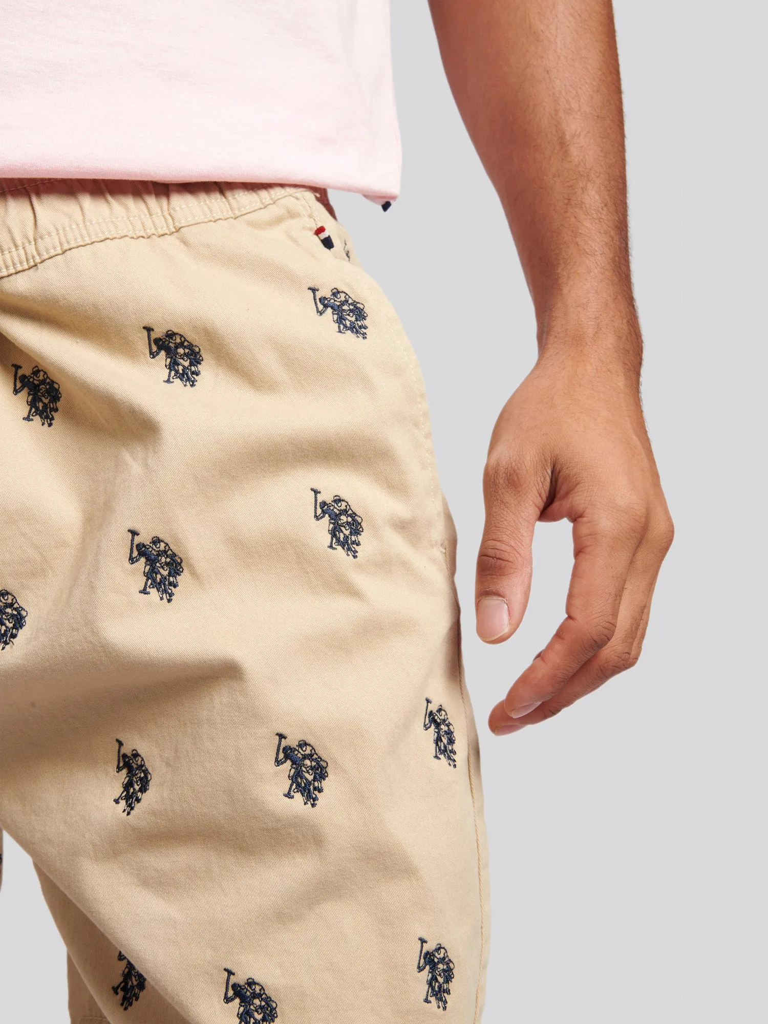 Mens Double Horsemen Print Shorts in Safari