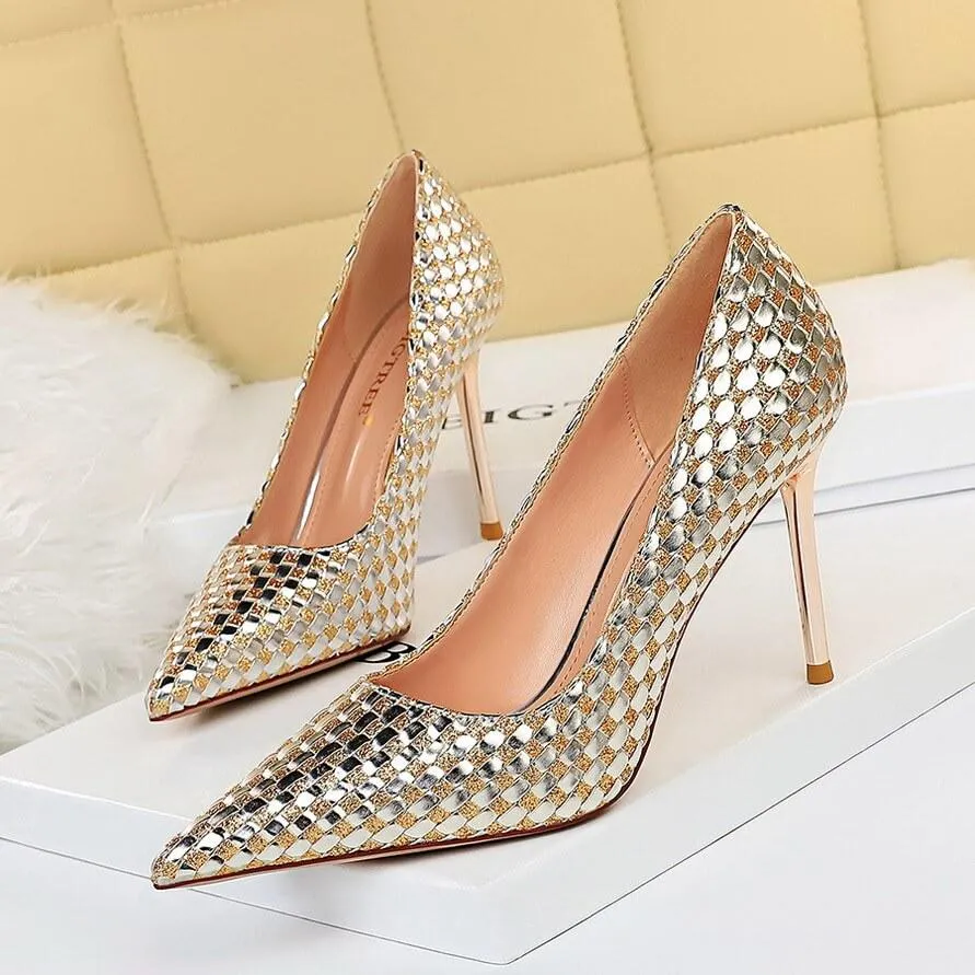 Party Sequin Point Toe Slip On Stiletto Heel Pumps
