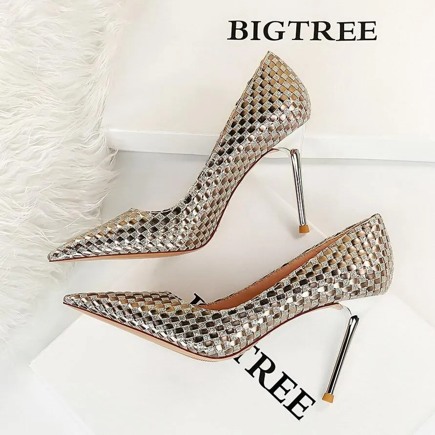 Party Sequin Point Toe Slip On Stiletto Heel Pumps