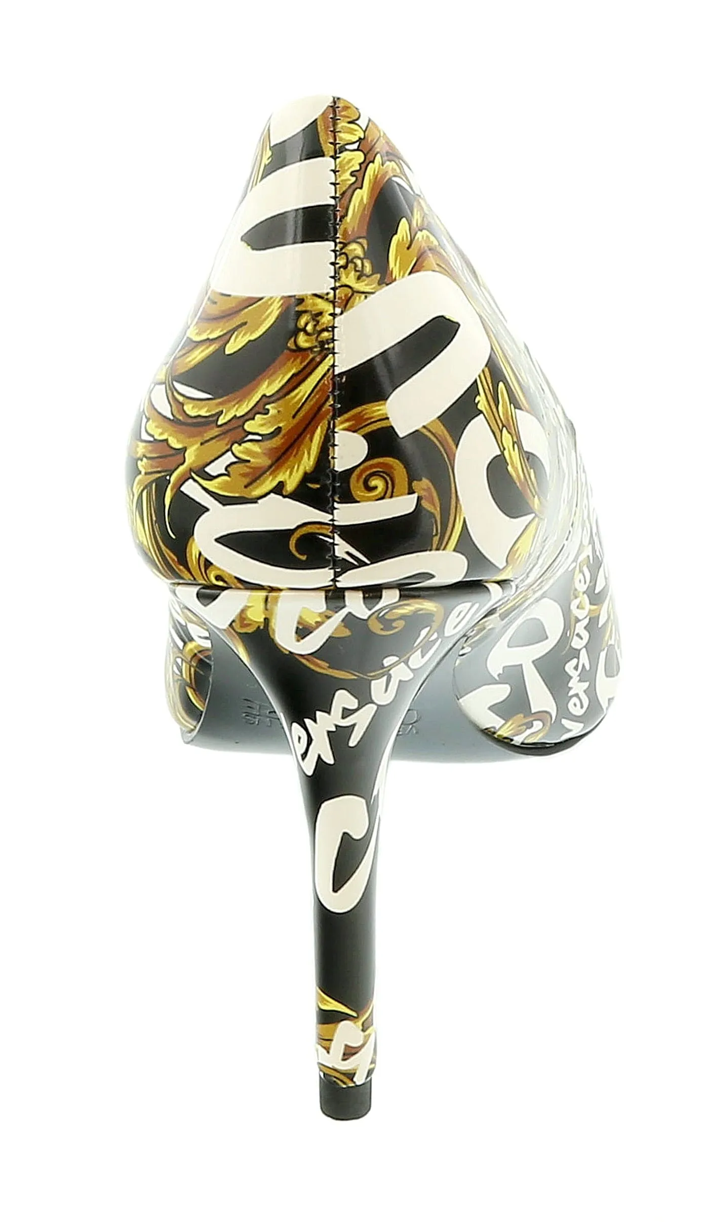 Versace Jeans Couture Black Gold Baroque Print Cap Toe Pump-